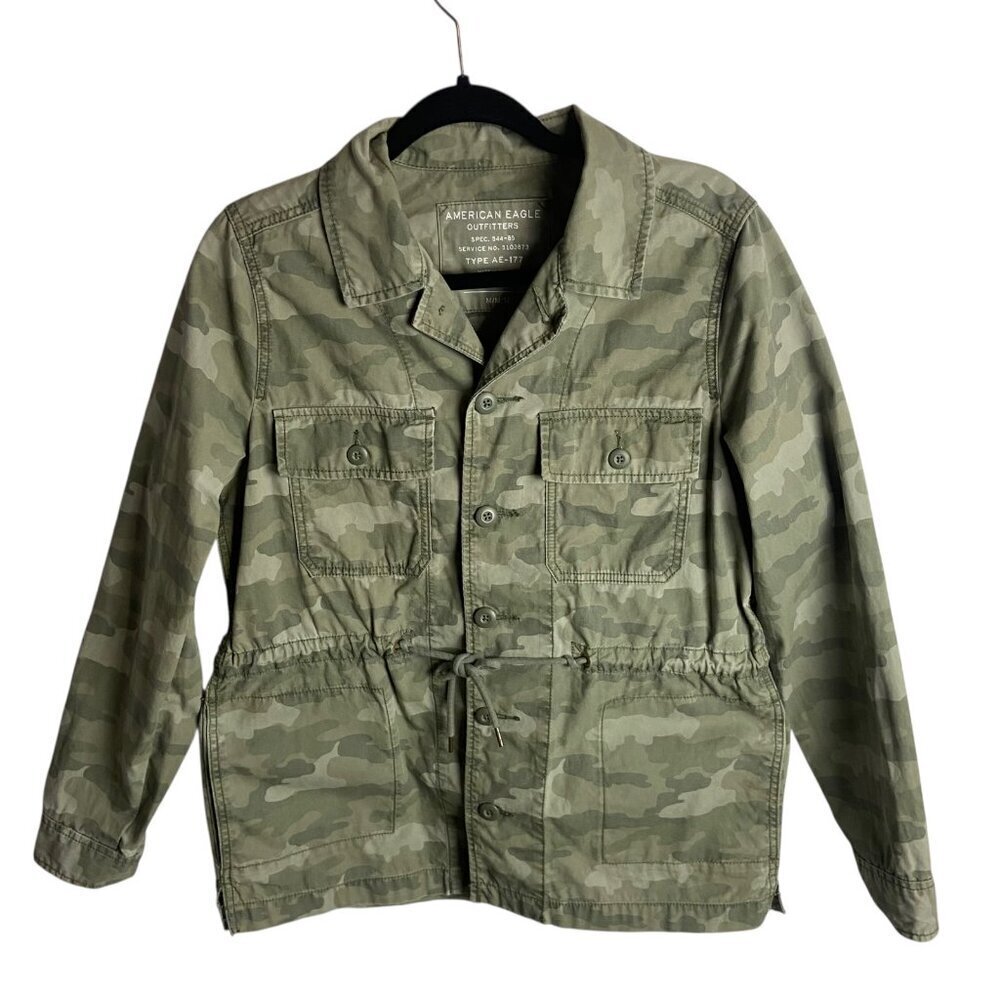 American Eagle Size M Camo Button Down Drawstring Waist Shacket Utility Y2K - Picture 1 of 6